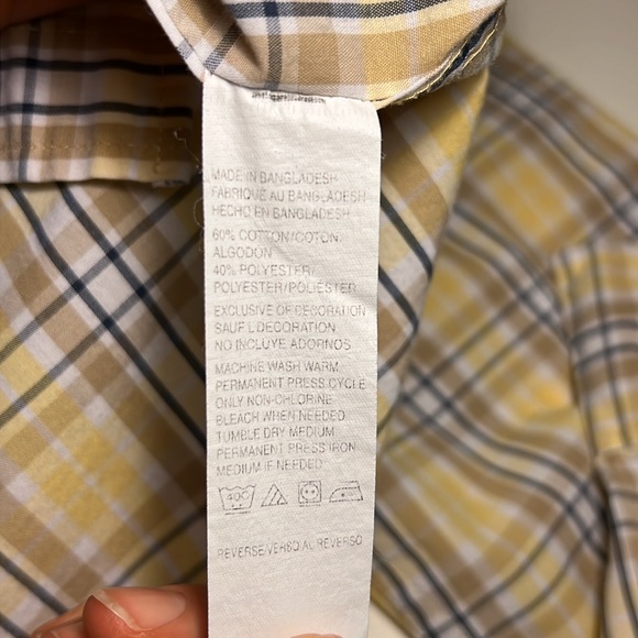 IZOD Men’s Button Down Collared Long Sleeve Sz XL Yellow & Tan Plaid Shirt - Picture 7 of 10